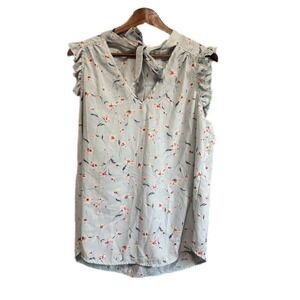Trendy Is Floral Ruffle Blouse Womens‎ XL Blue Excellent Tie Back Sleeveless Top